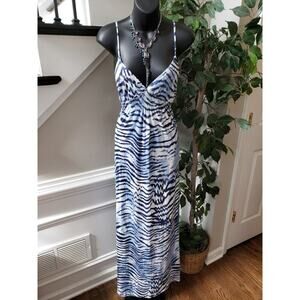 Mark Womens Blue & White Swirl Print Ruched Sweetheart Neck Long Maxi Dress M